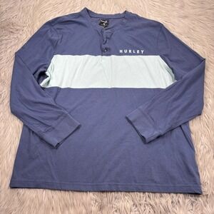 Hurley Men's XL Blue Colorblock Long Sleeve Henley Tee
